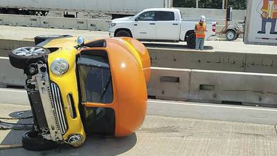 Oscar Mayer Wienermobile flips onto its side after crash along suburban Chicago highway